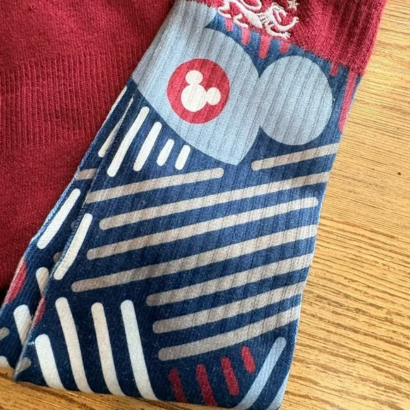 Disney Parks Authentic Mickey Mouse Geometric Pattern Crew Socks Burgundy - Picture 5 of 10
